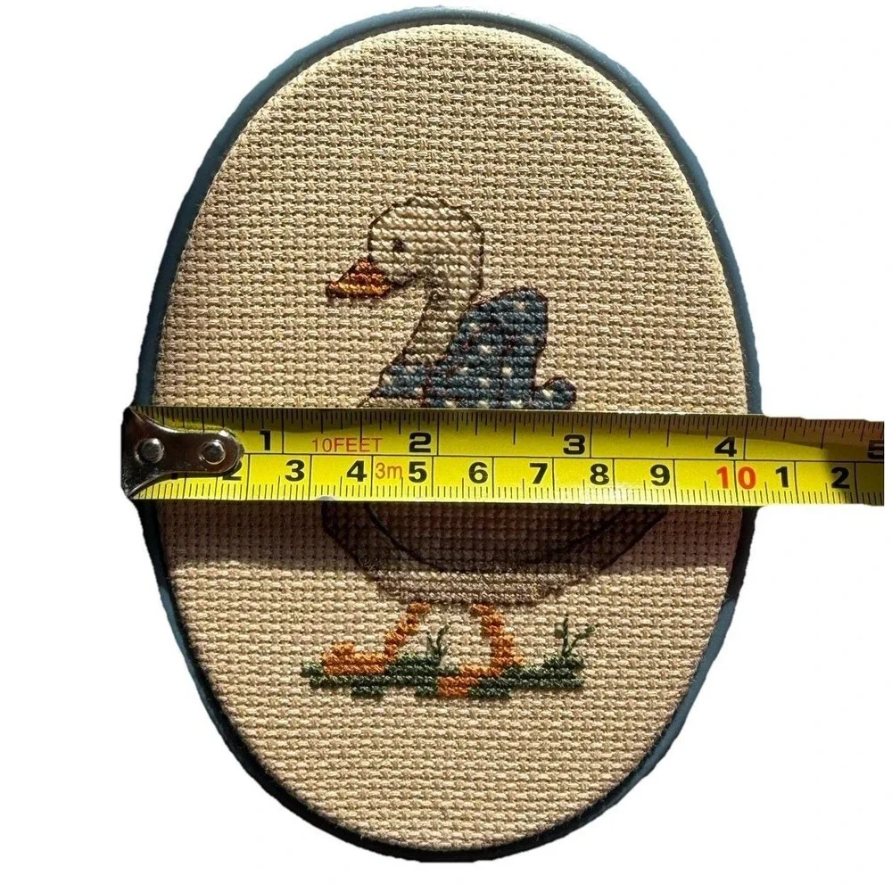 Vintage Hand Embroidered Country Goose Wall Art‎ Blue Frame Cottagecore Decor